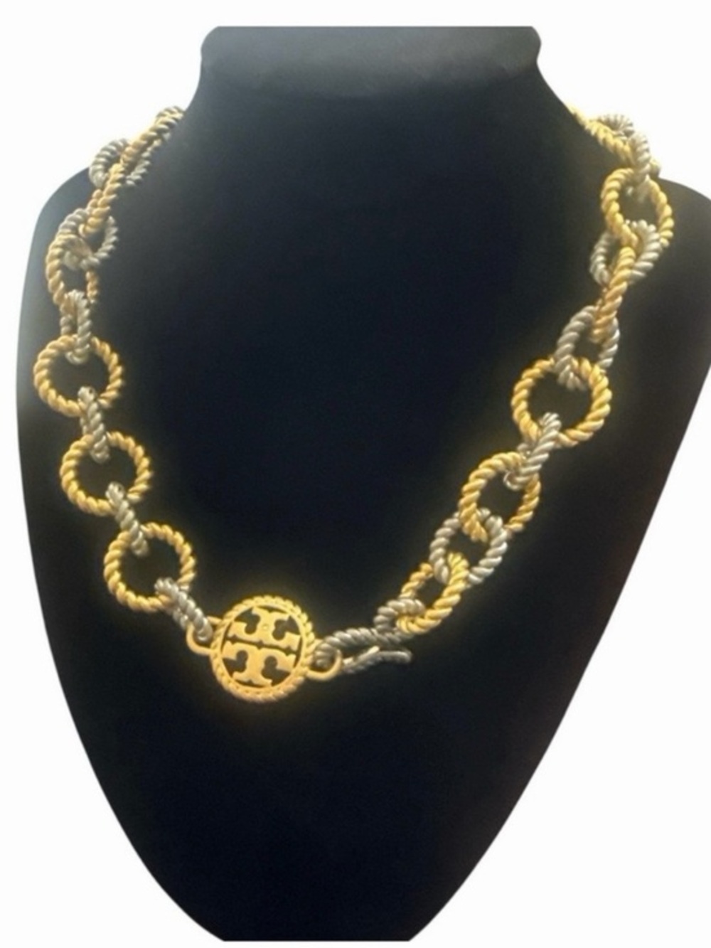 Tory Burch Two Tone Gold and Silver Textured Rope Necklace